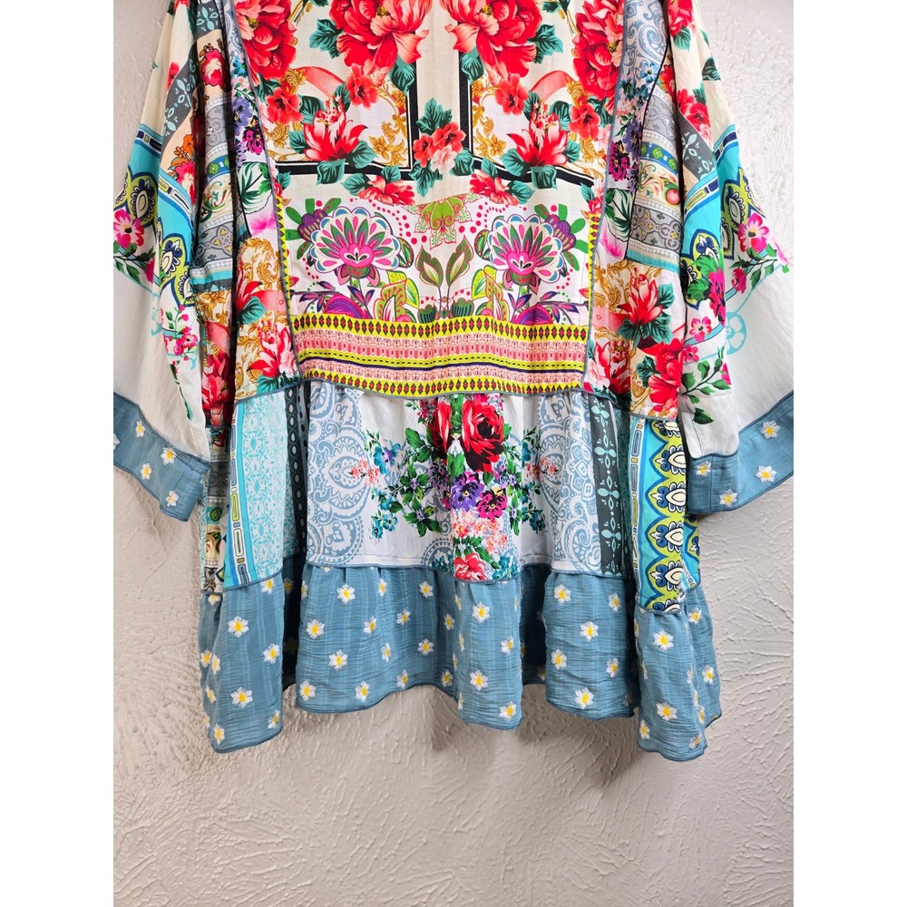 John Mark Floral Patchwork Blouse L Multi Color Relaxed Eclectic Boho Artsy Top - Picture 11 of 13